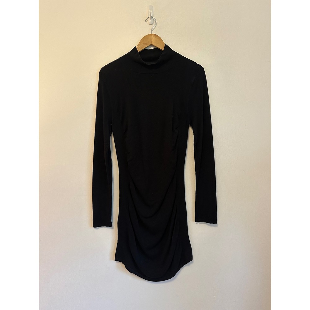 Express Black Mock Neck Ruched Long Sleeve Bodycon Dress | Size Large